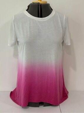 Live Well Lifestyle Pink Ombre Slub Short Sleeve Top Back Pleat Size Large